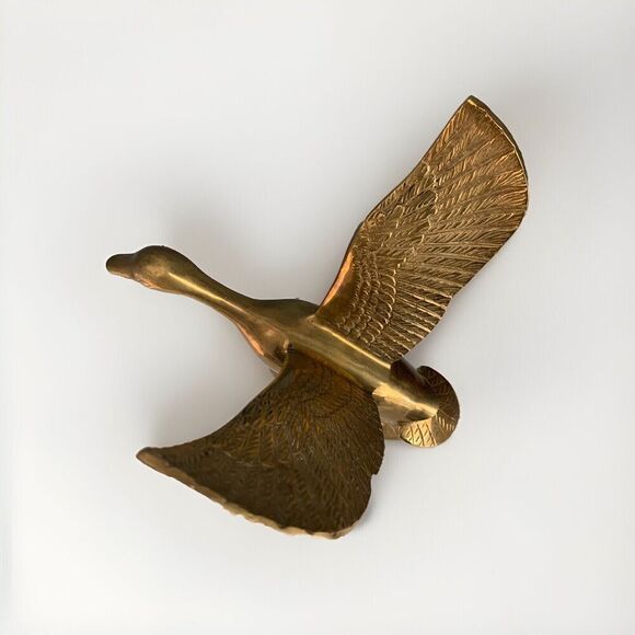 Vintage Solid Brass Taking Off Flying Duck Wings Up 14.75'' Tall - Picture 8 of 16